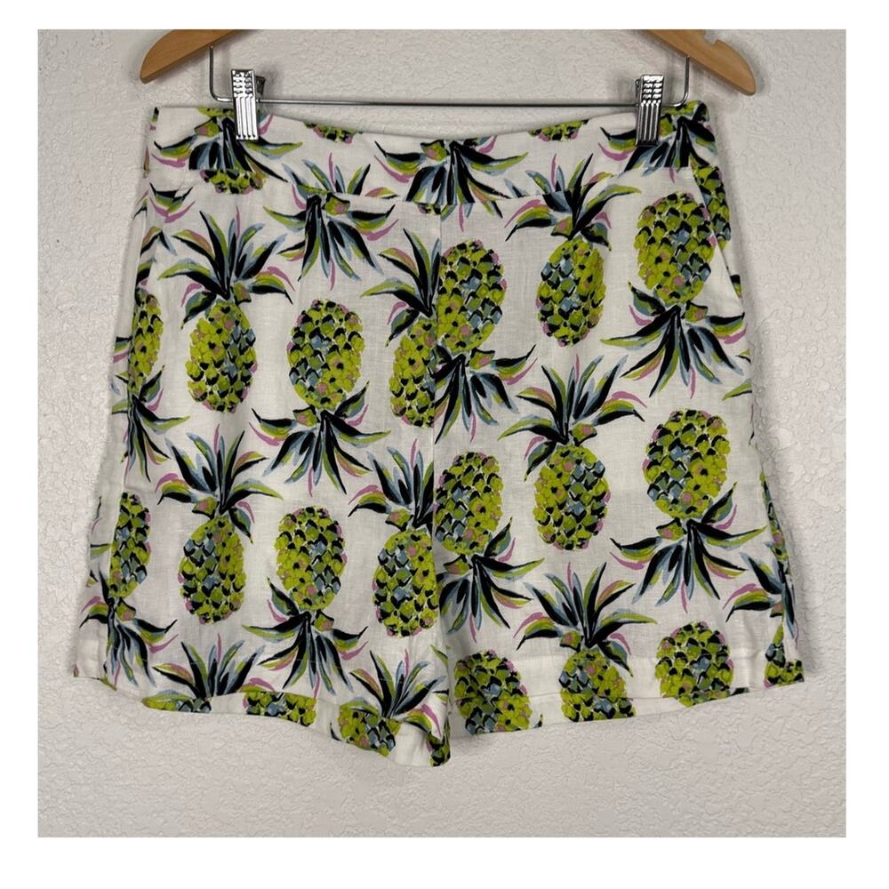 NWT Boden 100% Linen Pineapple Paradise Print Short Natural Tropical Resort